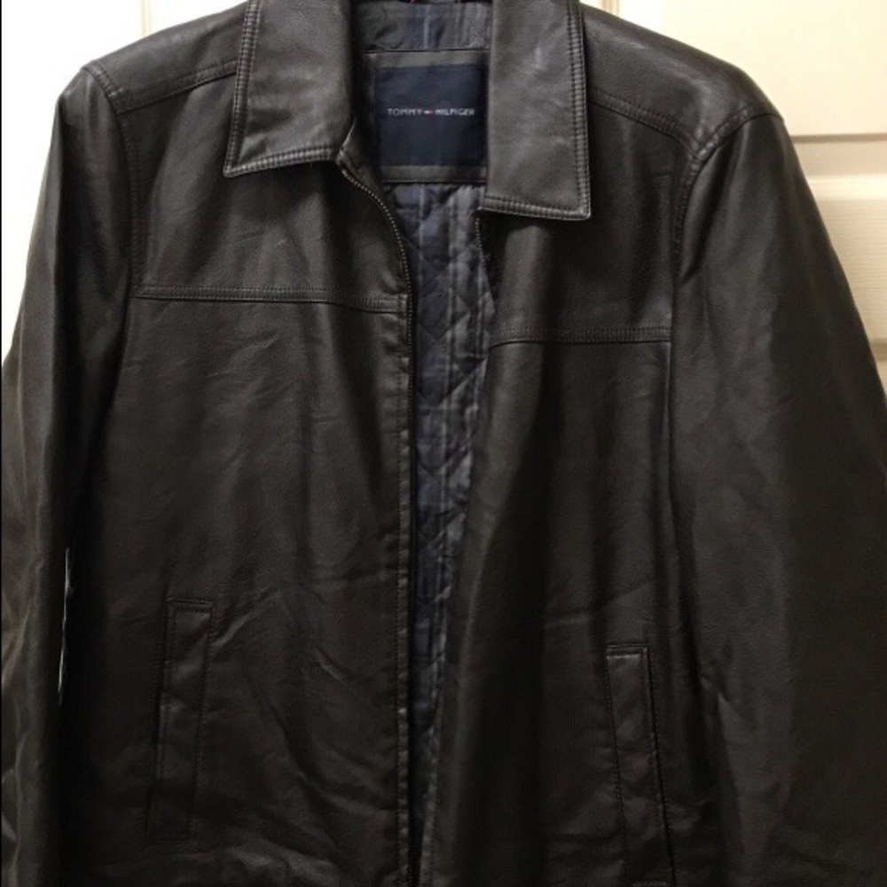 Tommy Hilfiger Brown Faux Leather Jacket Large New